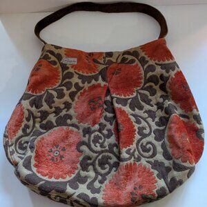 One-of-a-kind Orange/Tan/Brown vintage Upholstery Hobo bag